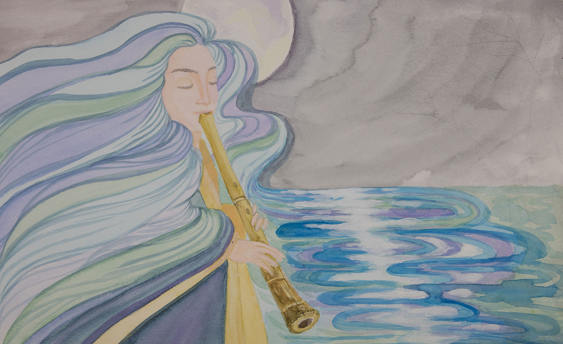 Flute Player paiting by Noriko Moonbird Projects